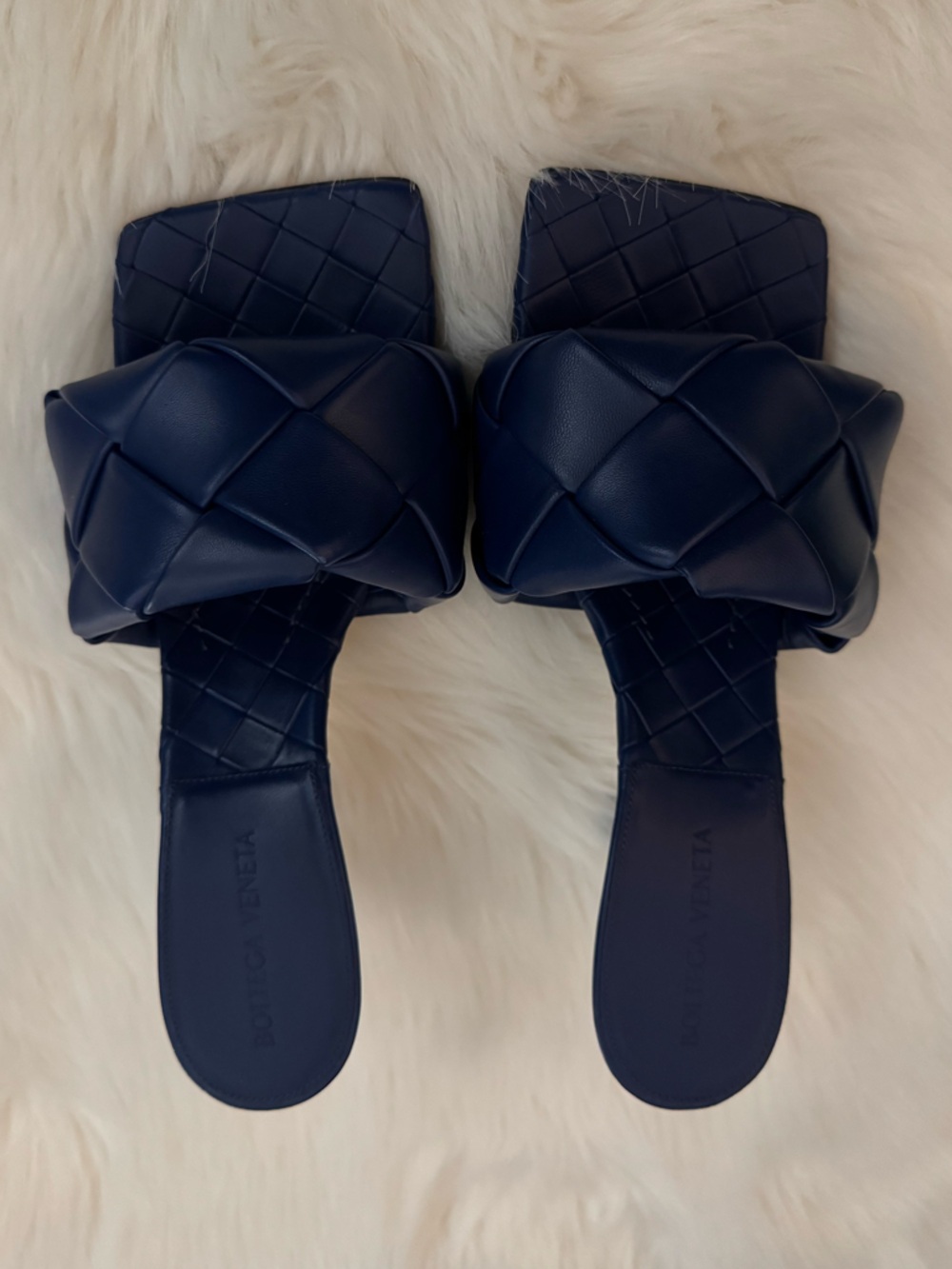 🆕 Bottega Veneta Navy Blue Woven Intrecciato Lido Slide Heeled Sandals - 38C - Picture 5 of 14